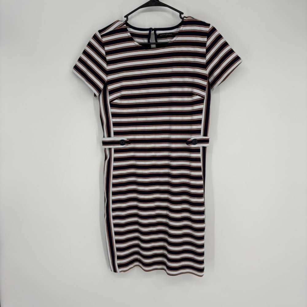Banana Republic Dress Womens 8 Blue Striped Sheath Short Sleeve Knit Career Work